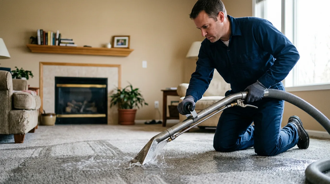Water damage restoration technician working near Plymouth, WI